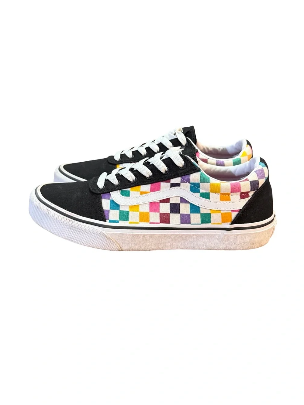 Vans Old Skool Rainbow Checkerboard Skate Shoes Missy Size 6 Women’s Size 7.5